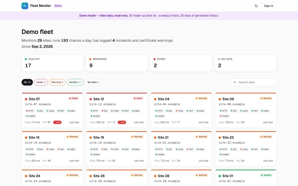 Fleet monitor screenshot